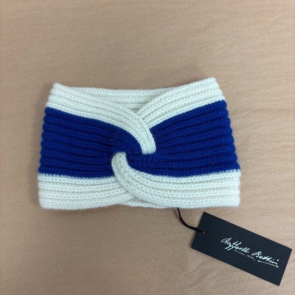 NWT Cobalt Stripe Cashmere Raffello Bettini Knit Headband